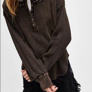 Free People We The Free Holly Henley Top Thermal Dusk Combo S US ITEM